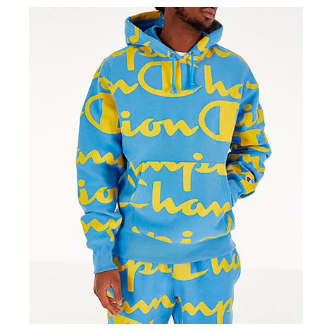 blue and yellow champion hoodie