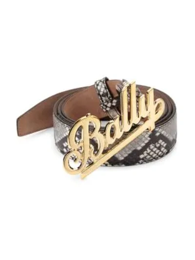 Shop Bally Swoosh Snake-print Leather Belt In Brown White