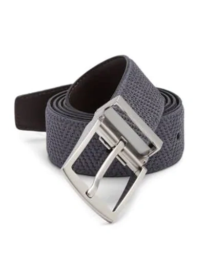 Shop Emporio Armani Reversible Tongue Leather Belt In Silver Sand