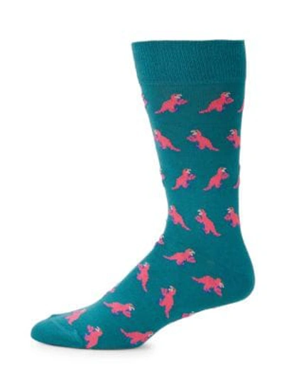 Shop Paul Smith Dinosaur Socks In Teal