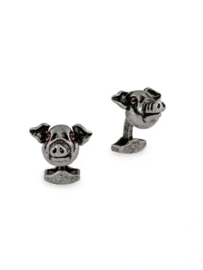 Shop Tateossian Men's Mechanical Animals Crystal Pig Cufflinks In Silver