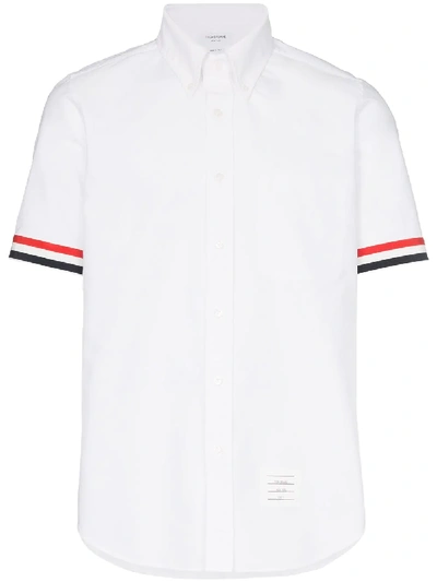 Shop Thom Browne Grosgrain Cuff Oxford Shirt - White