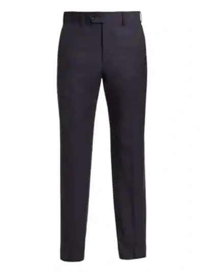 Shop Giorgio Armani Solid Wool Trousers In Navy