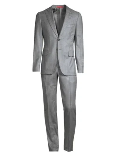 Shop Isaia Pinstripe Wool & Cashmere Weightless Suit In Medium Grey
