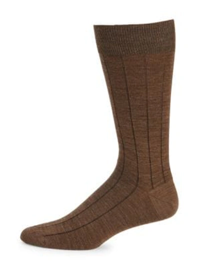 Shop Saks Fifth Avenue Collection Wide Rib Wool-blend Crew Socks In Taupe