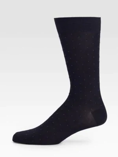 Shop Marcoliani Men's Pin-dot Pima Cotton Socks In Navy