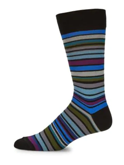 Shop Paul Smith Men's Leo Stripe Mid-calf Socks In Black