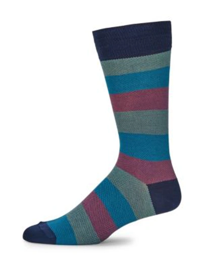 Shop Paul Smith Men's Colorblock Stripe Mid-calf Socks In Navy