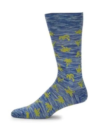 Shop Paul Smith Men's Palm Stretch-cotton Mid-calf Socks In Blue