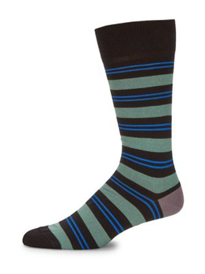 Shop Paul Smith Men's Bi-color Stripe Mid-calf Socks In Black