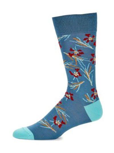 Shop Paul Smith Men's Cypress Stretch-cotton Mid-calf Socks In Teal