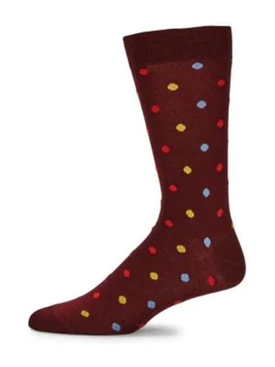 Shop Paul Smith Men's Tiny Dot Stretch-cotton Mid-calf Socks In Burgundy