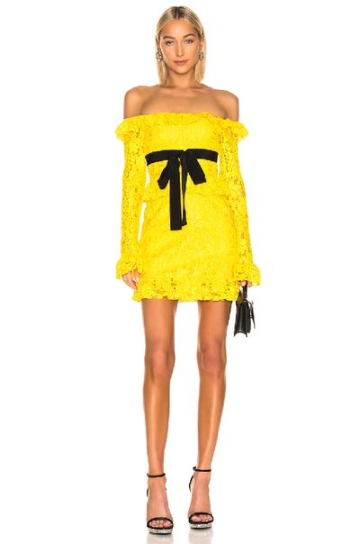 Shop Brognano Off The Shoulder Lace Mini Dress In Yellow
