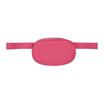 Shop Bottega Veneta Pink Intrecciato Belt Bag In 5609 Neon