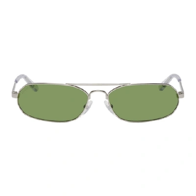 Shop Balenciaga Silver And Green Agent Oval Sunglasses