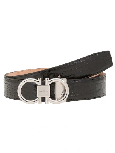 Shop Ferragamo Reptile Leather Belt In Black