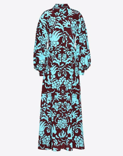 Shop Valentino Tapestry Crepe De Chine Dress Women Azure 100% Silk 38