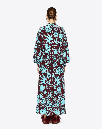 Shop Valentino Tapestry Crepe De Chine Dress Women Azure 100% Silk 38