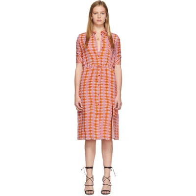 Shop Altuzarra Orange Check Print Dress In 822 Tropica