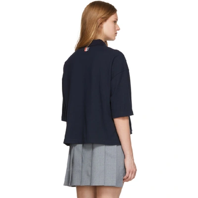 Shop Thom Browne Navy Oversized Pique Polo In 415 Navy