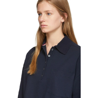 Shop Thom Browne Navy Oversized Pique Polo In 415 Navy