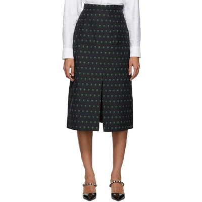 Shop Alexa Chung Alexachung Navy Floral Jacquard Skirt In 900 Black