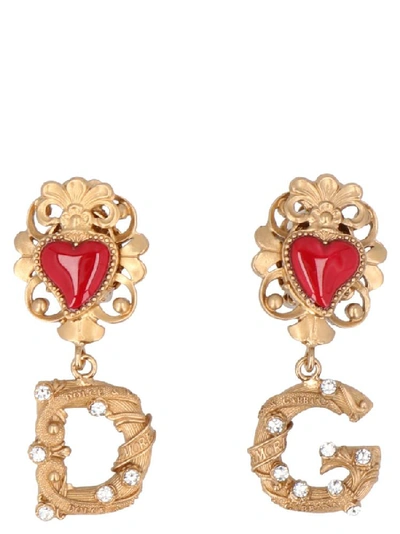 Shop Dolce & Gabbana Logo Sacred Heart Earrings In Multi
