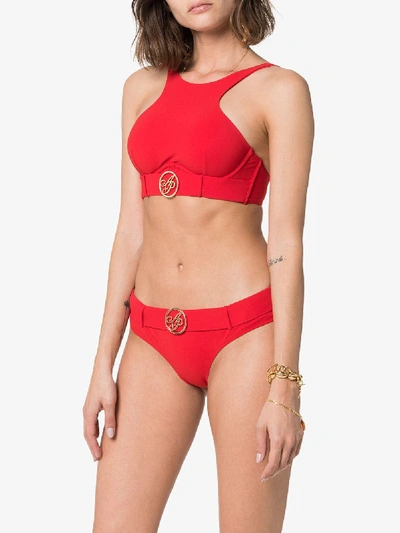 Shop Agent Provocateur Red Lorella Belted Logo-embellished Bikini