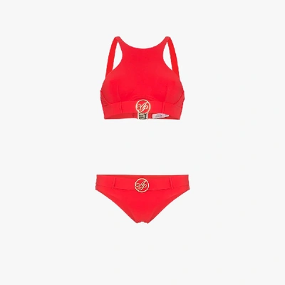 Shop Agent Provocateur Red Lorella Belted Logo-embellished Bikini