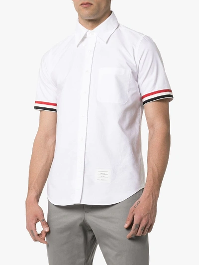 Shop Thom Browne Stripe Sleeve Slim-fit Shirt In White