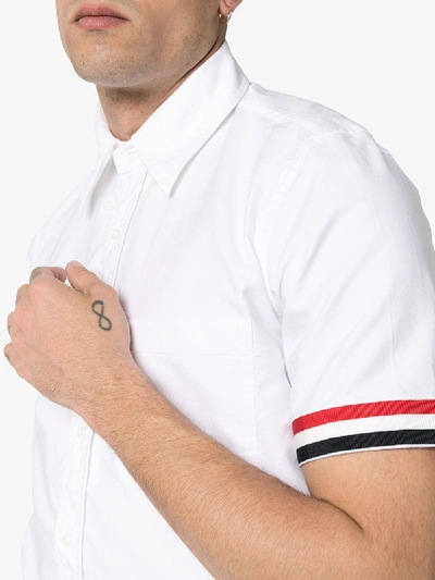 Shop Thom Browne Stripe Sleeve Slim-fit Shirt In White