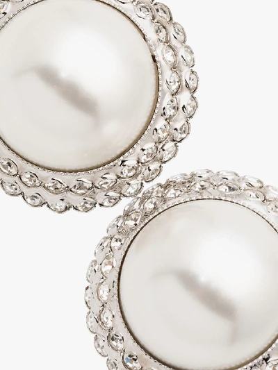 Shop Alessandra Rich White Pearl And Crystal Stud Earrings In Metallic