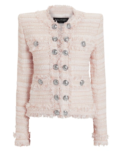 Shop Balmain Fringe Trim Tweed Blazer