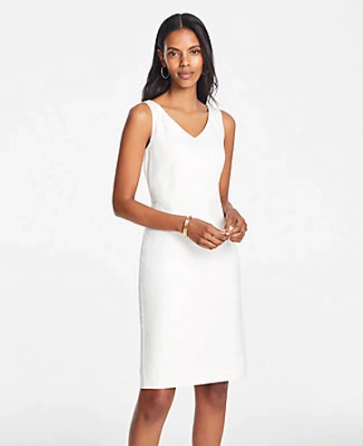 Shop Ann Taylor V-neck Dress In Herringbone Size 10 White Women's