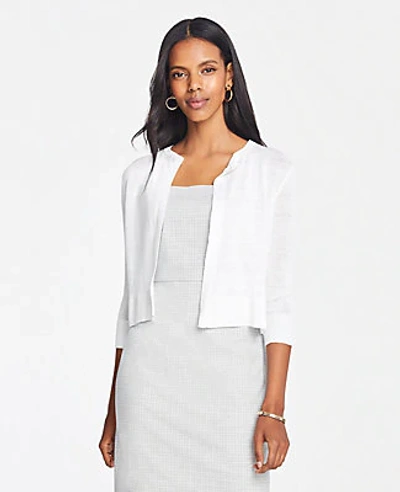 Shop Ann Taylor Linen Blend Dress Cardigan In White
