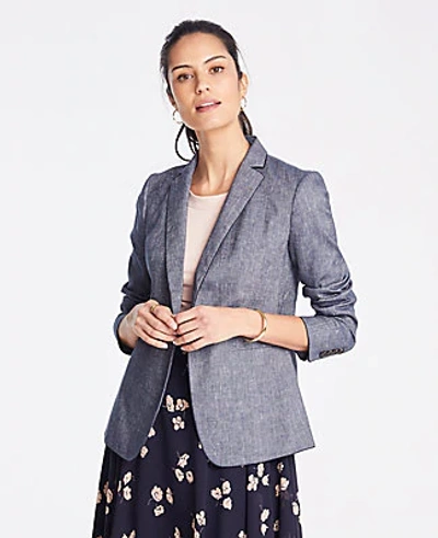 Shop Ann Taylor Chambray Hutton Blazer In Blue Chambray