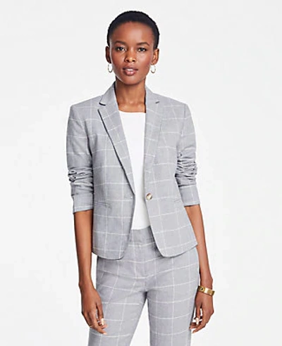 Shop Ann Taylor The Petite Newbury Blazer In Windowpane In Grey Plaid