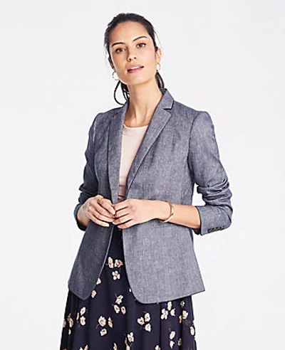 Shop Ann Taylor The Petite Hutton Blazer In Chambray In Blue Chambray