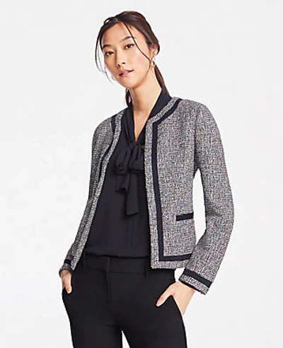 Shop Ann Taylor Petite Bordered Tweed Jacket In Black Multi