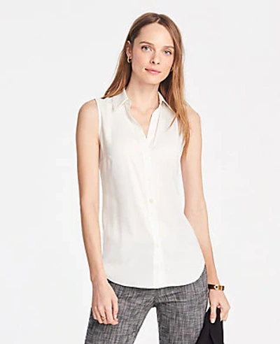 Shop Ann Taylor Essential Sleeveless Shirt In White