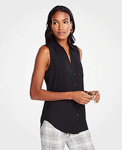 Shop Ann Taylor Tall Essential Sleeveless Shirt In Black