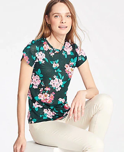 Shop Ann Taylor Petite Floral Cluster Linen Petal Sleeve Tee In Green