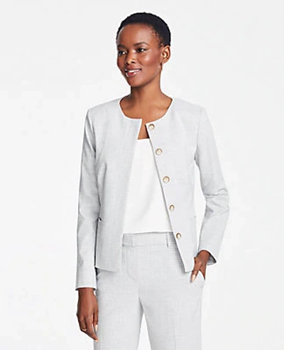 Shop Ann Taylor The Petite Crewneck Jacket In Graph Check In Grey Multi
