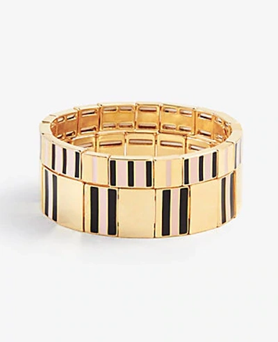 Shop Ann Taylor Striped Enamel Stretch Bracelet Set In Gold