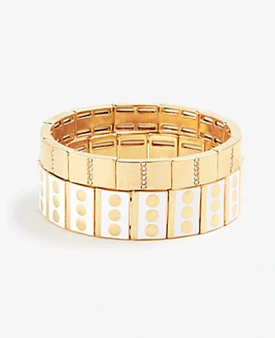 Shop Ann Taylor Dot Pave Enamel Stretch Bracelet Set In Gold