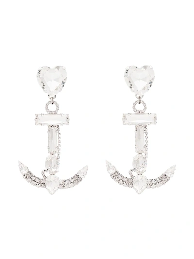 ALESSANDRA RICH ANCHOR CRYSTAL-EMBELLISHED EARRINGS - 银色