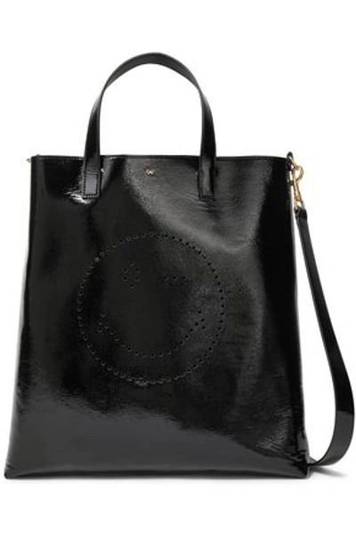 Shop Anya Hindmarch Perforated Wink Crinkled Patent-leather Tote In Black