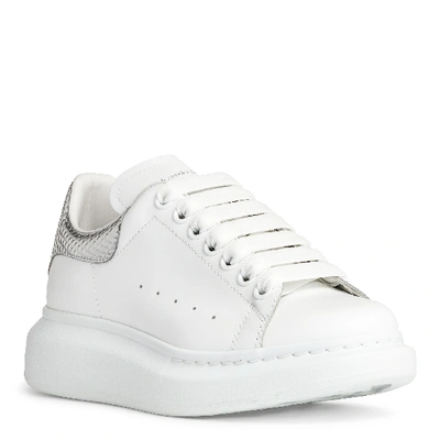 Shop Alexander Mcqueen White And Silver Leather Sneakers In White/silver