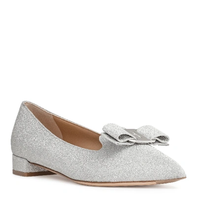 Shop Ferragamo Alice Glitter Pointed Ballerinas