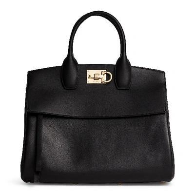 Shop Ferragamo The Studio Black Leather Large Bag